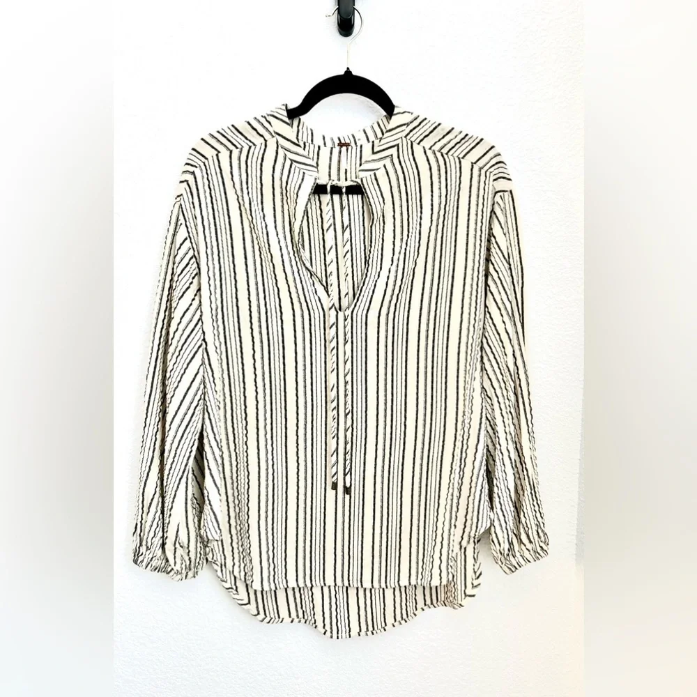 FREE PEOPLE Womens Bishop Sleeves Striped Tunic Blouse Pirate bohemian - Picture 7 of 13